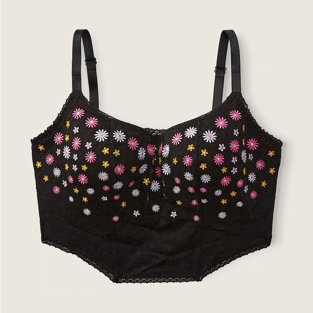 PINK Floral Laced Lightly Lined Corset Top